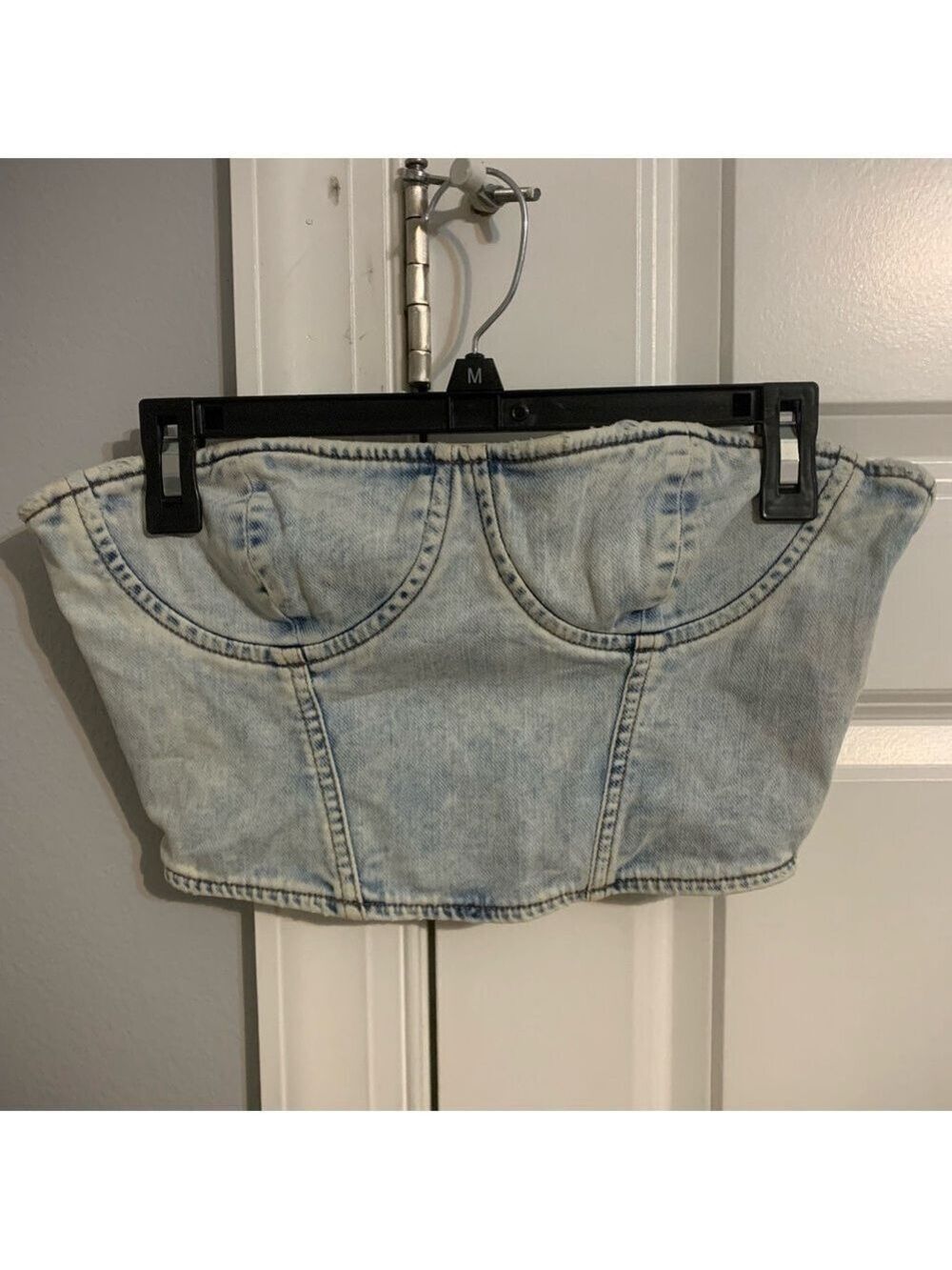 SER.O.YA Denim Bustier in Light Blue